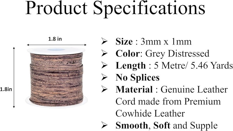 GENIQUE 3mm Leather Cord, 1/8 inch Leather String Cord, Leather Strips for Leather Shoe Laces, Necklace, Bracelets, Jewelry Making, Crafting (3mm Grey Distressed 5Mtr) - Image 2